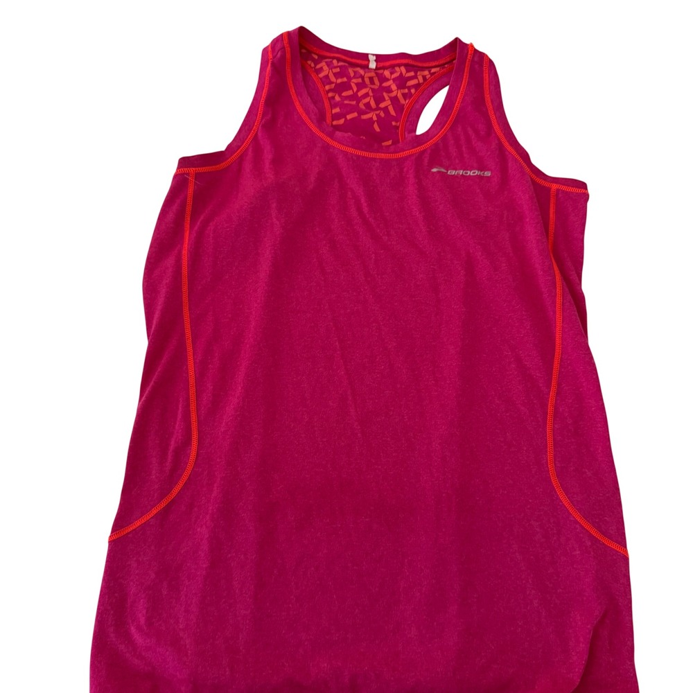 Brooks Womens Pink Heathered Racerback Running Tank Top Magenta Orange Stitching